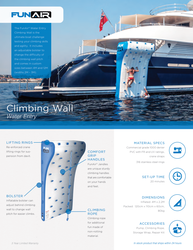 FA Water Entry Climbing Wall Spec Sheet