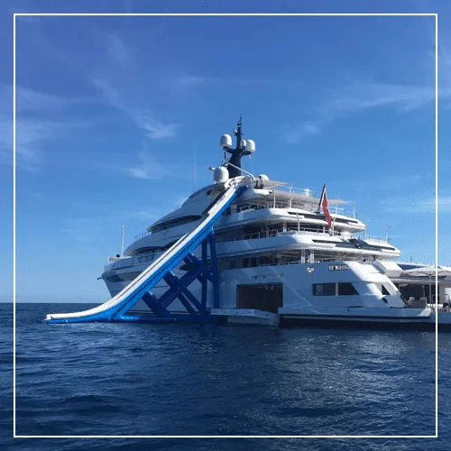 A self lifting inflatable yacht slide on a charter superyacht